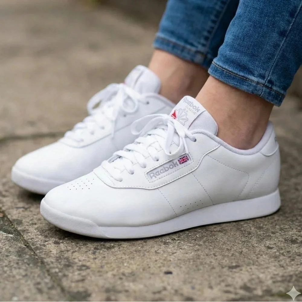 Reebok Princess Classic Womens White Sneakers Low Top Leather Shoes Size 8